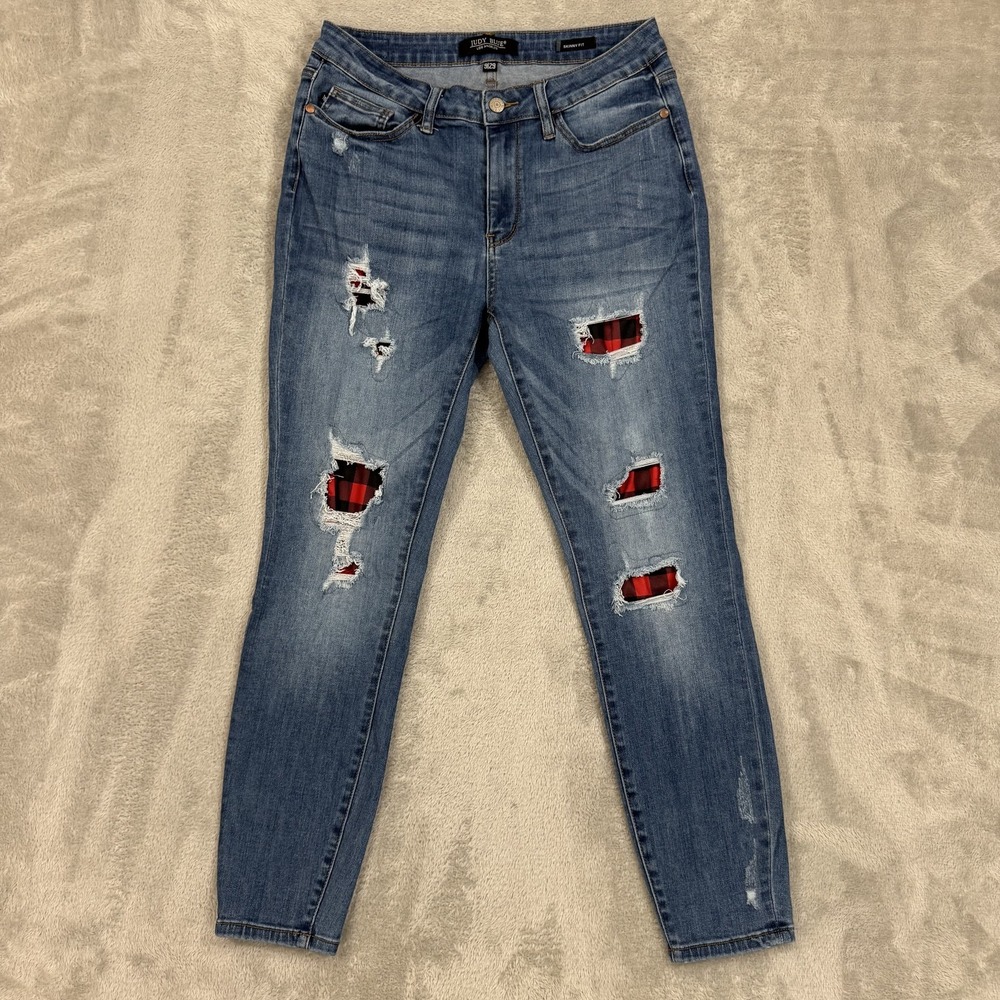 Judy Blue Jeans Womens Plus 9/29 Blue Skinny Comfort Stretch Distressed Soft Mid